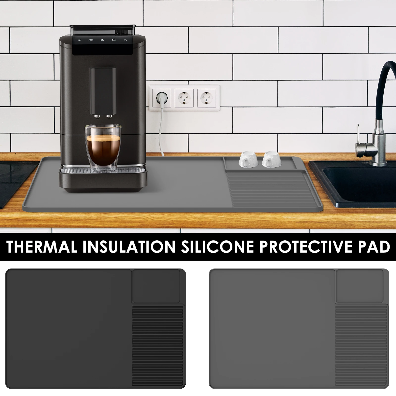 

Silicone Coffee Mat 3 Zone Design Coffee Bar Mat Anti-slip Coffee Counter Mat with Raised Edges Heatproof Coffee Maker Mat