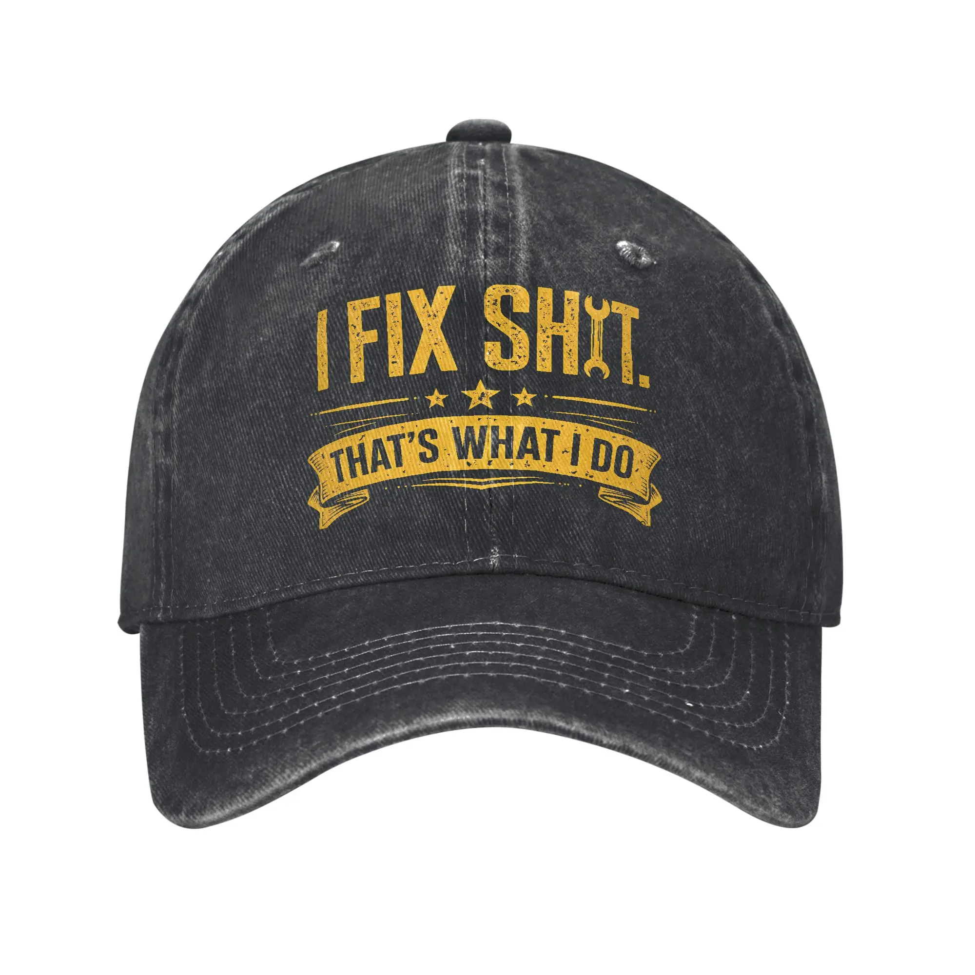 Gewaschene Baseballkappe „I Fix Shit That What I Do“ – Sommer-Trucker-Mütze für Damen und Herren – Y2K Coole Outdoor-Sport-Sonnen-Baseballkappen – Detail 2