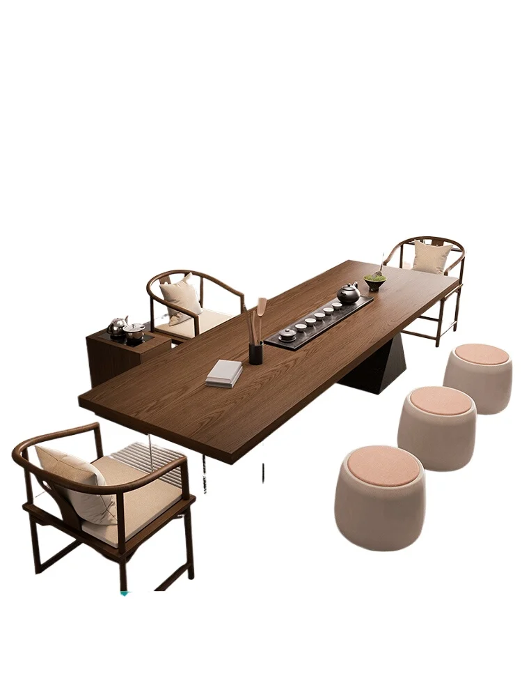 

Modern simple solid wood large board tea table and chair combination one table and five chairs