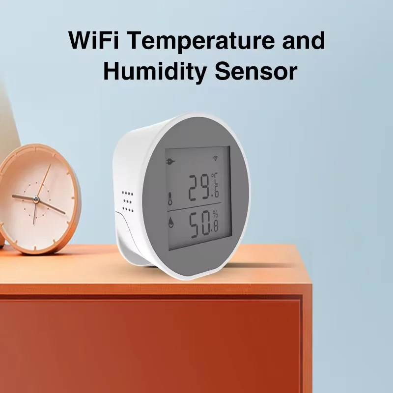 Tuya WiFi Temperature Humidity Sensor LCD Digital Display Thermometer Sensor 55dB Sound Alarm Support USB Or Battery Powered