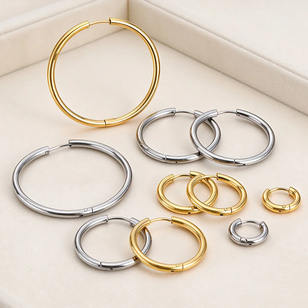 8-40mm Small/Big Hoop Earrings For Women/Men Stainless Steel Waterproof Allergy-proof Ear Cartilage Buckle Piercing Jewelry