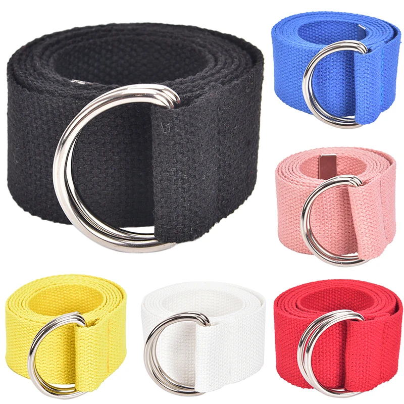 Unisex Casual Double D-Rings Nylon Canvas Stripes Buckle Waistband Outdoor Belts