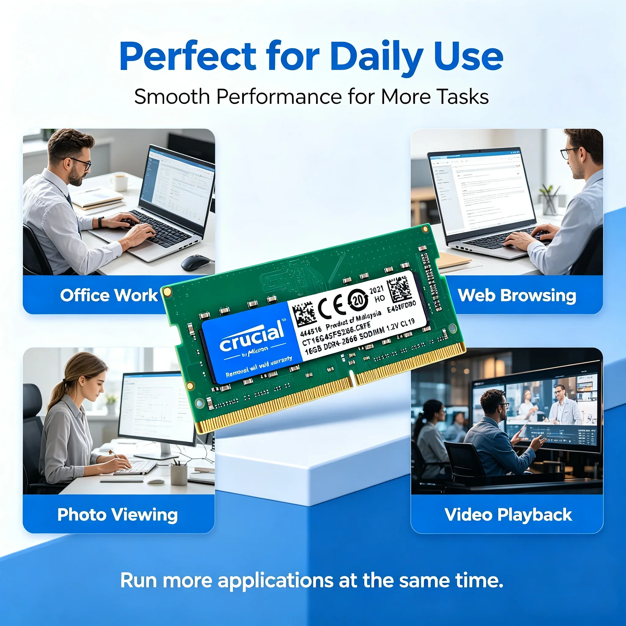 Crucial DDR4 Laptop RAM SODIMM 4GB 8GB 16GB 2400 2666 3200MHz, Green PCB 8 Chips Notebook Memory Upgrade - view 6
