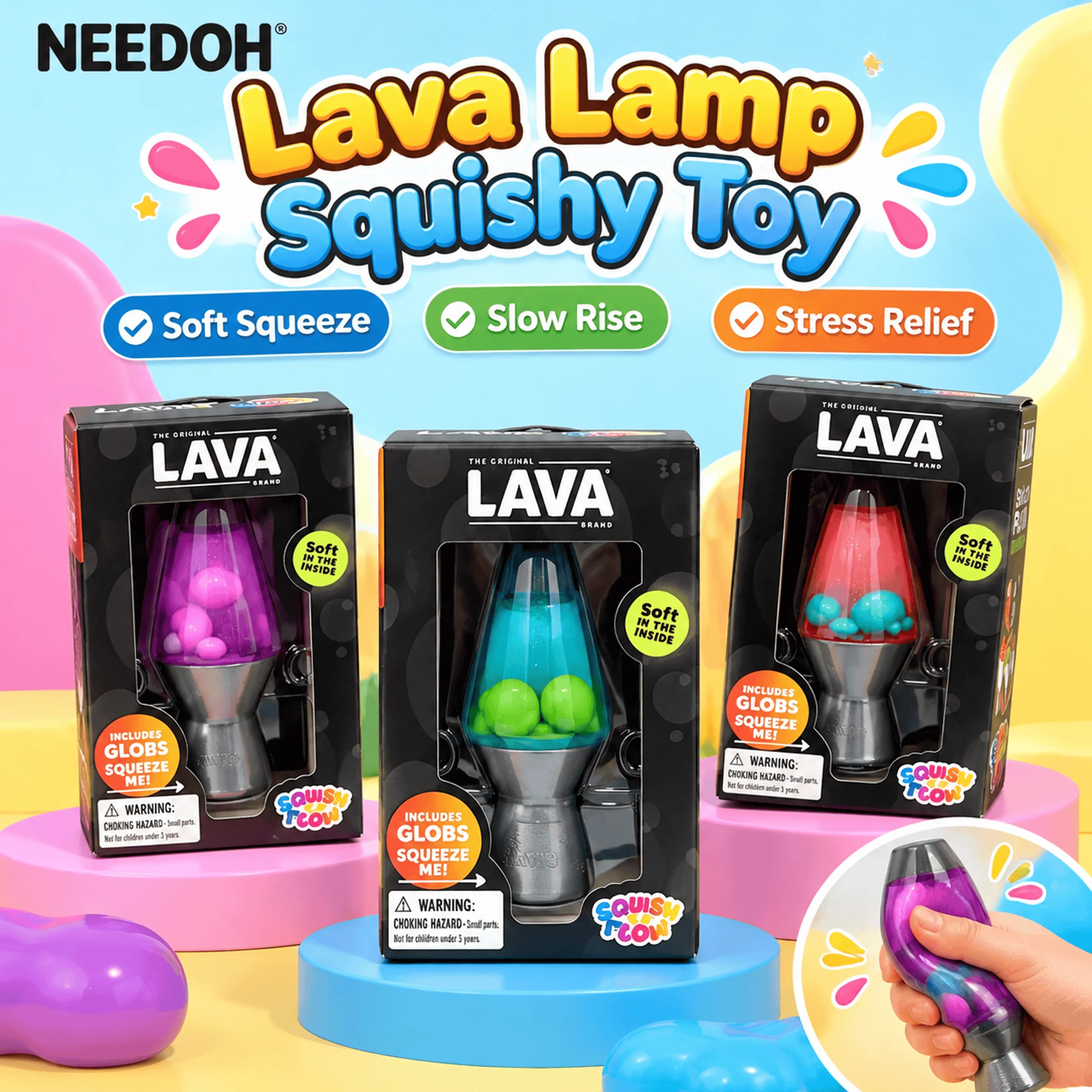 NeeDoh LAVA Glow in Dark Lava Lamp Squishy Flowing Squeeze Ball Stress Relief Fidget Sensory Decompression Toy
