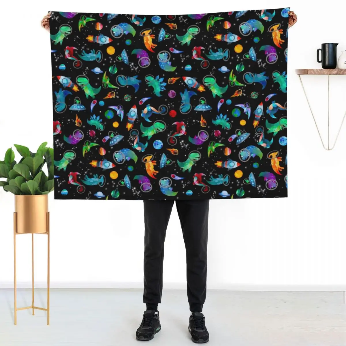 

Watercolor Space Dinosaurs Galaxy Pattern Throw Blanket Lightweight Warm Blanket for Travel Camping