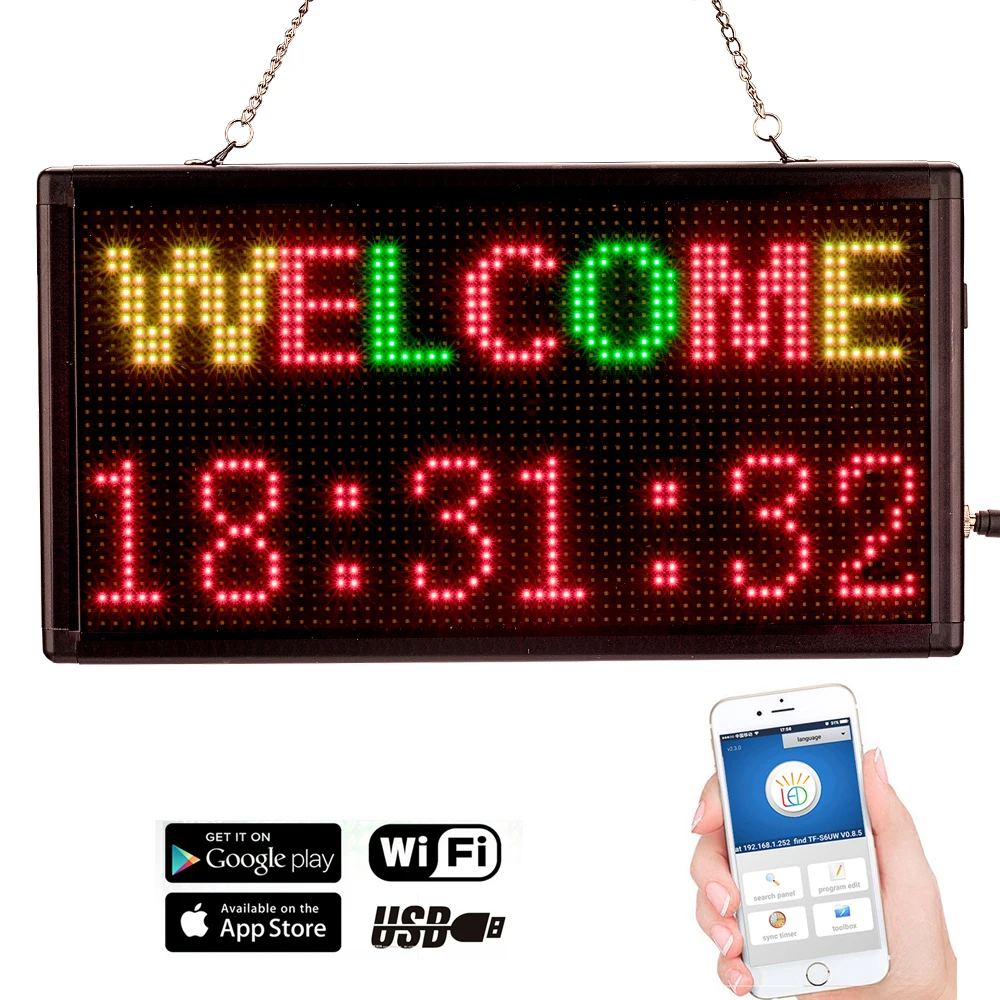 RGY Scrolling Message Board WIFI Programmable Led Sign Open Led Sign Indoor for Advertising Promotion Bar Store Cafe Display