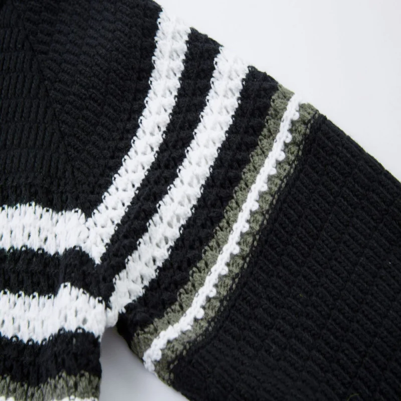 Men's New Arrival Polo Collar Sweater Striped Vintage Knitted Pullover Casual Long Sleeve Fashion Versatile Fall Winter Top
