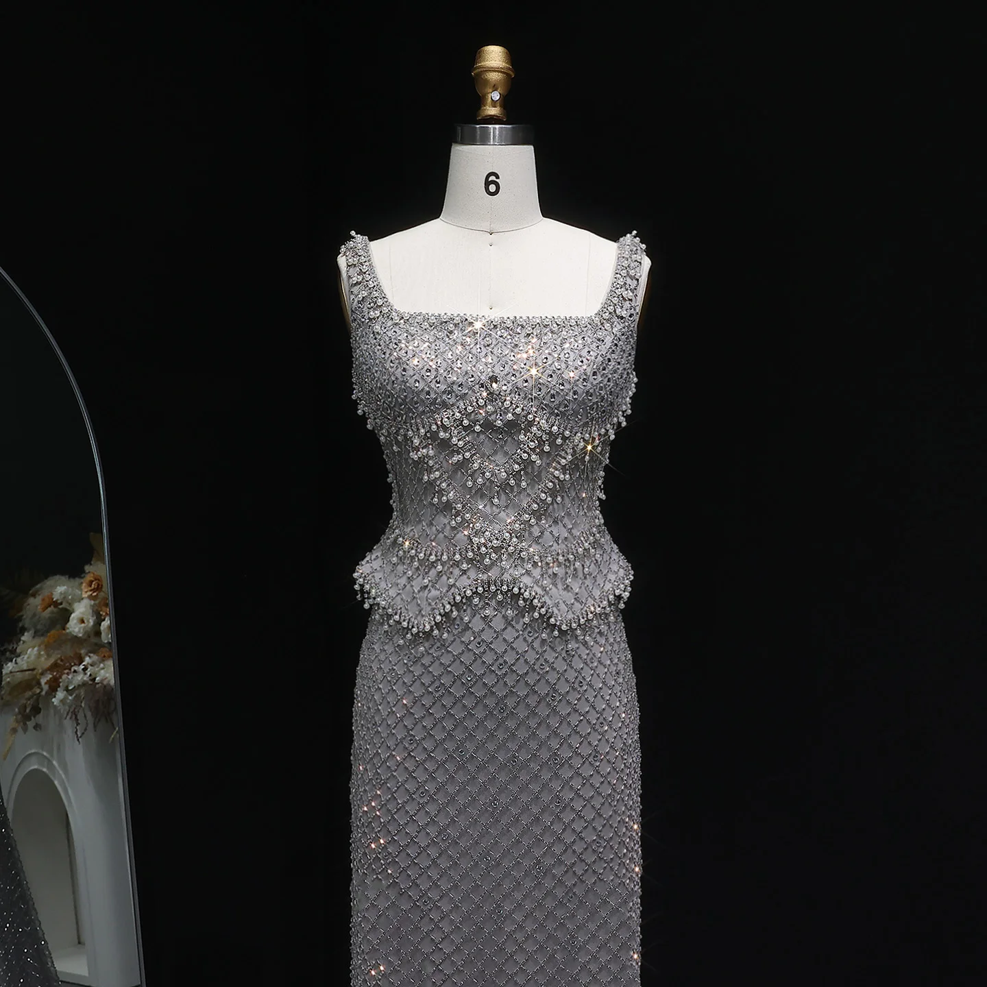 Sharon Said Luxuriöses Graues Meerjungfrauen-Abendkleid mit Zwei Teilen Perlen Kristall für Damen Hochzeit Party Ballkleid SS631 Maßanfertigung – Detail 21
