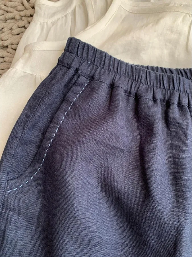 Taille haute jambe droite coton lin orts femmes été mince cinq points pantalons décontractés confortable respirant taille haute pantalon