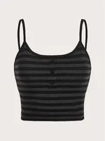 Goth Punk Striped Button Cami Top Women Summer Y2K Clothes Grunge High Street Sleeveless Spaghetti Strap Crop Top Streetwear