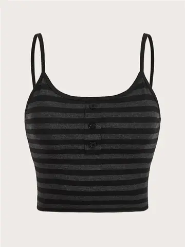 Top gótico Punk a rayas con botones para mujer, ropa Y2K de verano, Top corto sin mangas con tirantes finos, ropa de calle