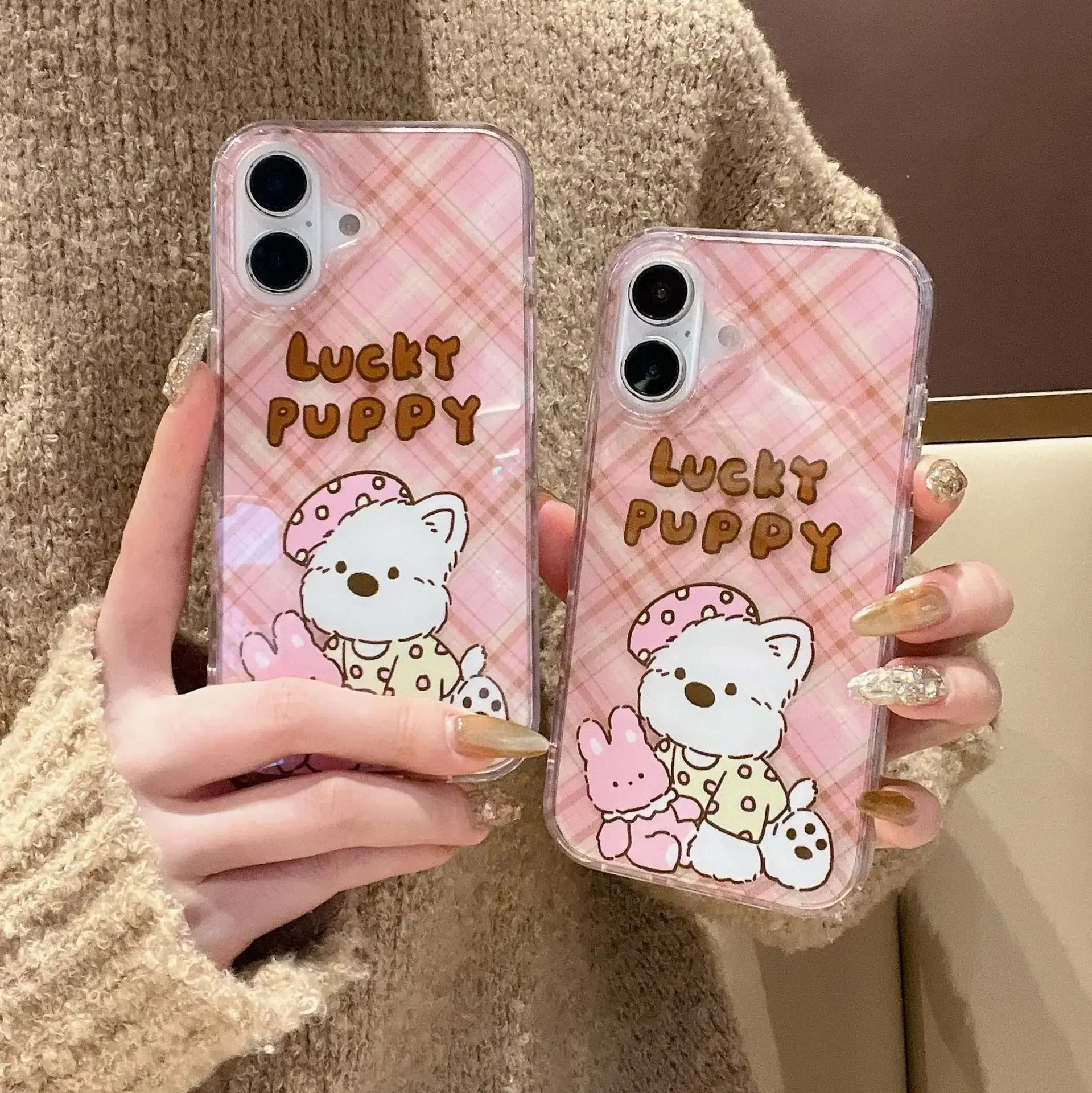 puppy West highland white terrier dog pink Plaid Phone case For iPhone 16 15 14 13 12 11 Pro Max Case Cute Luxury Cartoon Cover