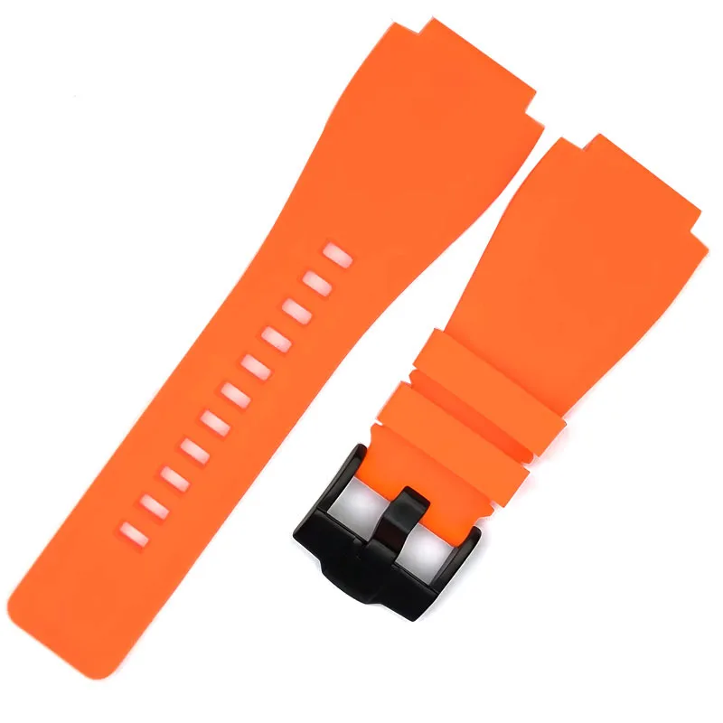 男性用防水ラバーウォッチストラップ,交換用ブレスレット,BR-01およびBR-03シリーズ,24x35mm,オレンジとグレー