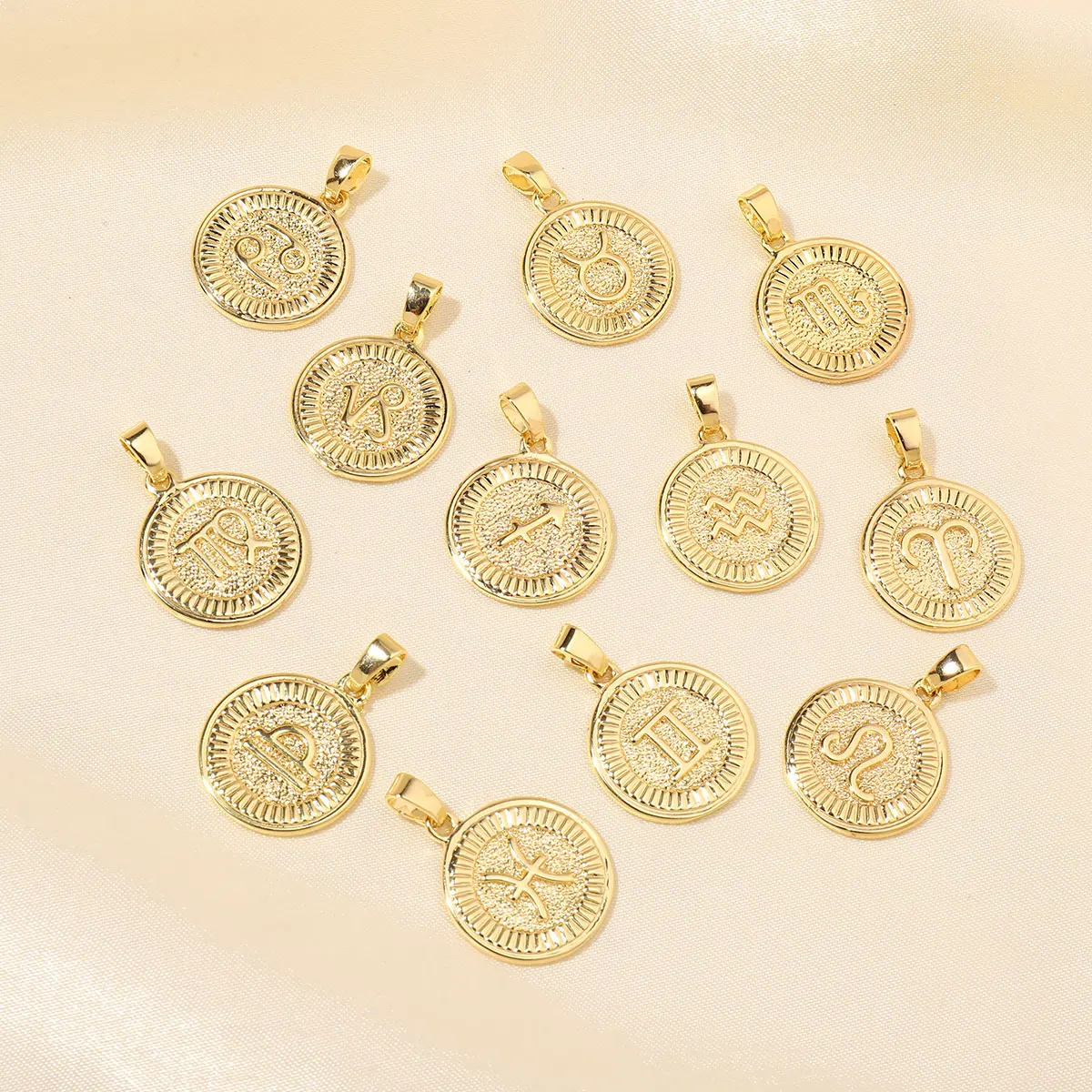 5Pcs/Lot Fashion 18K Real Gold Plated High Qualiry Zodiac Pendant Copper Sagitta rCharm for Necklace DIY Jewelry  Wholesal