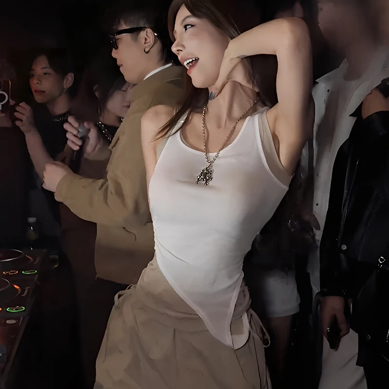 Gilet dal design falso in due pezzi Top Y2K senza maniche irregolari a strati estivi da donna