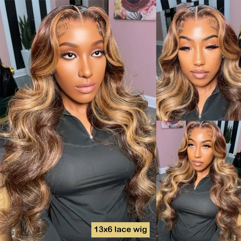 30 40 Inch 4/27 Highlight Colored Ombre Blonde Body Wave Wig Human Hair Brazilian 13x6 HD Transparent Lace Frontal Wig For Women