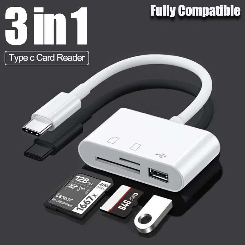 3 in 1 Multi Port Hub Converte Type-C OTG Adapter TF CF SD Memory Card Reader for Sasmsung Huawei Xiaomi Android Macbook Laptop