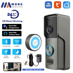 Tuya Smart Wifi Videocitofono Campanello HD1080P Campanello senza fili Videocamera per porta stradale Batteria DC AC12-24V Alexa Google Home