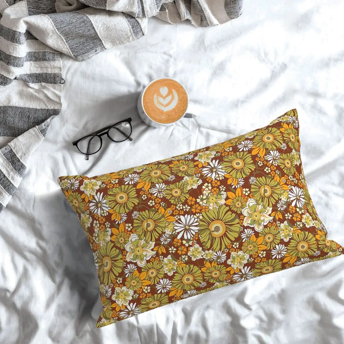 70s Retro Vintage Flower Power Pattern Boho Rectangle Pillowcase Cushion Cover Decor Bedroom Bed Home Comfort Throw Pillow