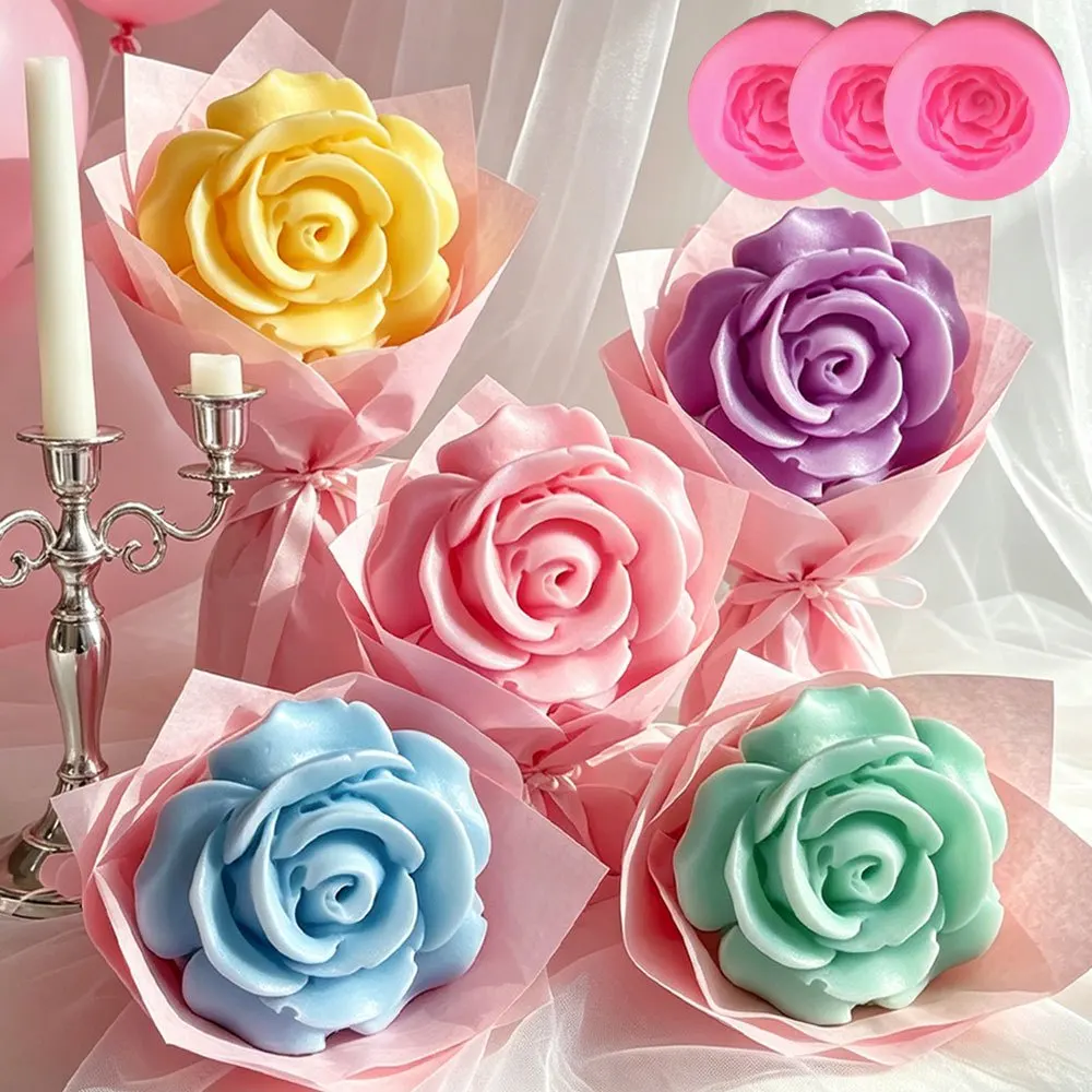 3pcs 3D Rose Flower Silicone Mold Set DIY Candle Soap Resin Craft Making Tool for Romantic Wedding Gift Home Decor Handmade