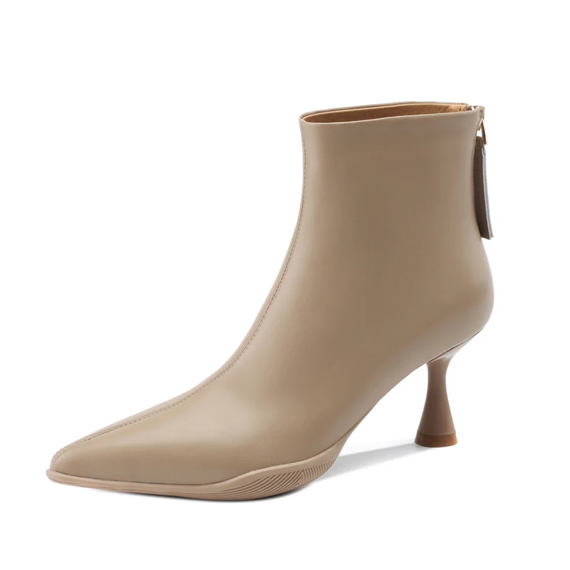 

Split Leather Women Ankle Boots Black Apricot High Thin Heels Back Zipper Pointed Toe Ladies Autumn Winter Sexy Splicing Boots
