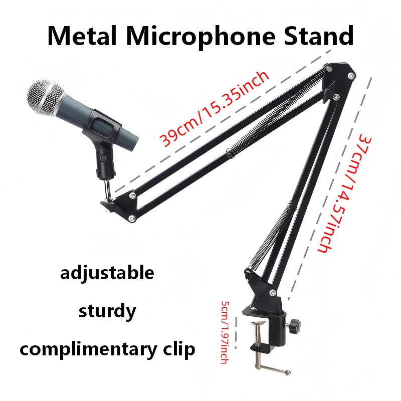 Metal Microphone Boom Arm Stand, Universal Adjustable Desktop Mic Stand for Condenser Mic, Live Streaming & Singing Podcasting Stand