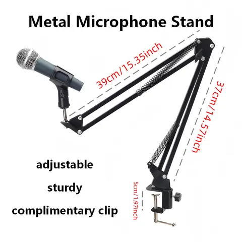 Metal Microphone Boom Arm Stand, Universal Adjustable Desktop Mic Stand for Condenser Mic, Live Streaming & Singing Podcasting Stand