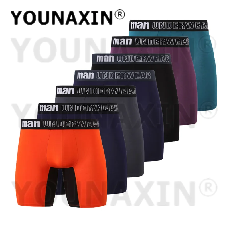 7 Pcs Big Size Men Underwear Sexy Boxers Briefs Bamboo Fiber Underpants Stitching Color Long Undies L XL 2XL 3XL 4XL 5XL 6XL 7XL