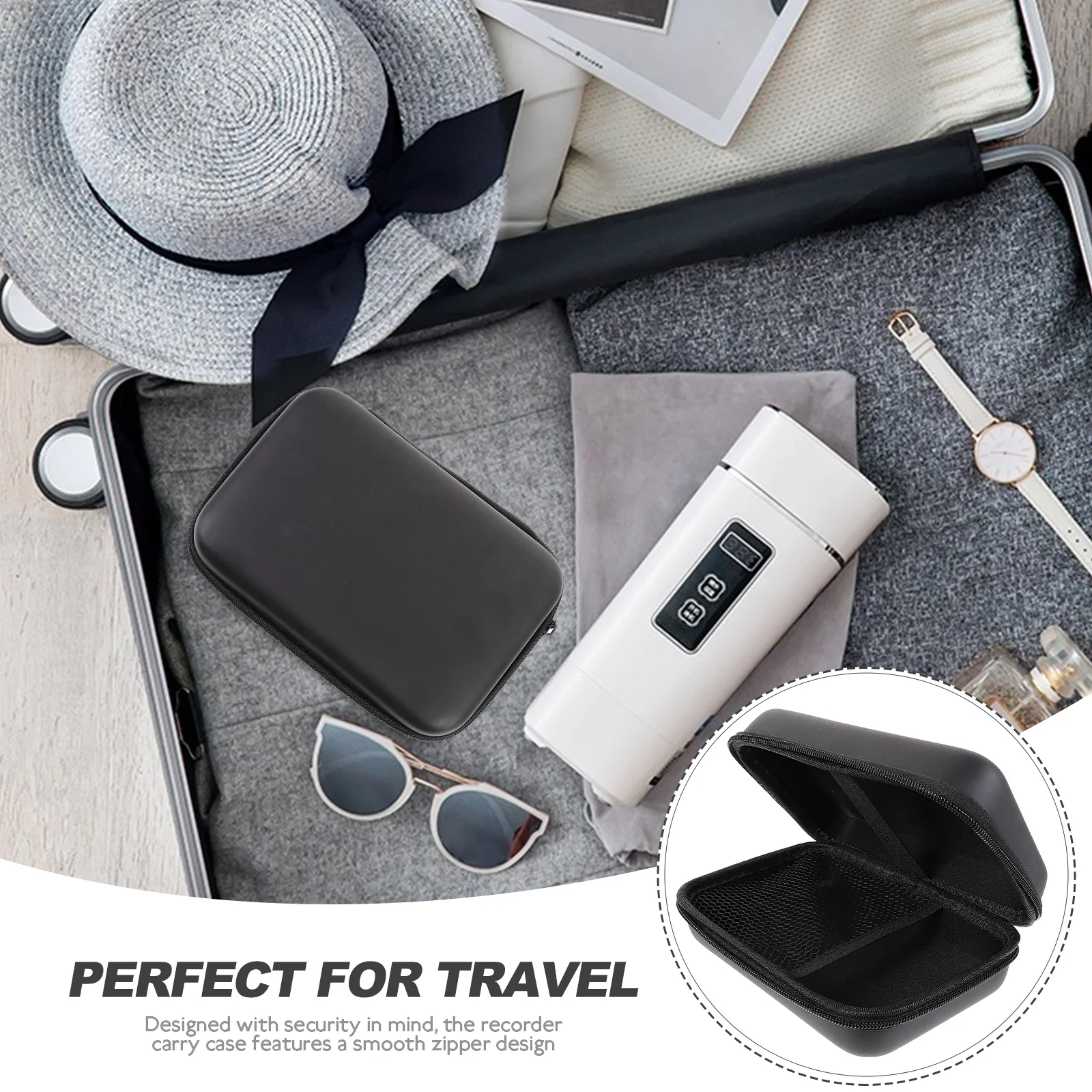 

1pcs Recorder Case Small Carrying Case For Voice Recorder Travel Organizer Eva Nylon Protective Storage Box Zipper Closure Cable