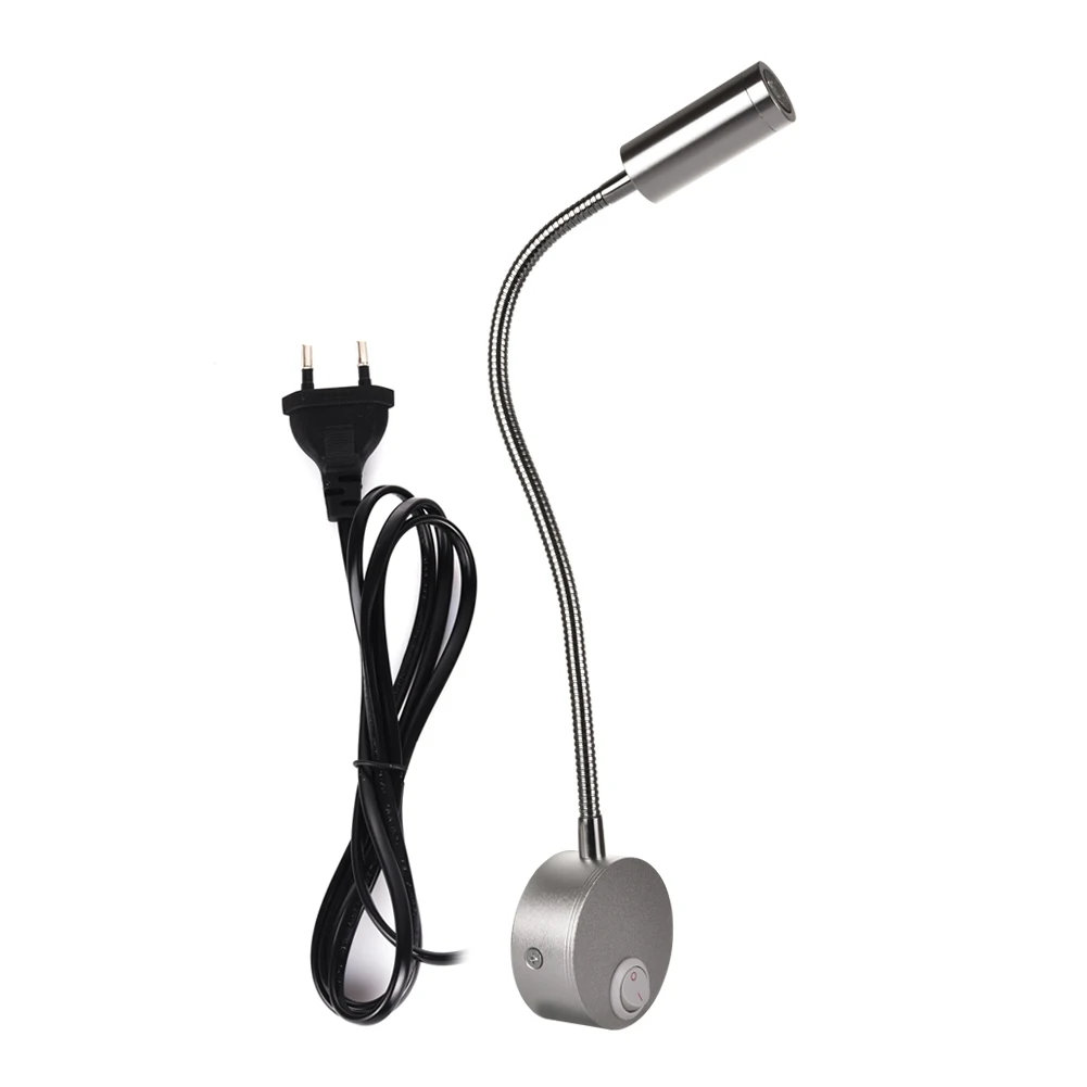 

Wall Lamps LED with Switch EU US Plug 3W Modern Reading Bedroom Bedside Lamp Black Silver Flexible