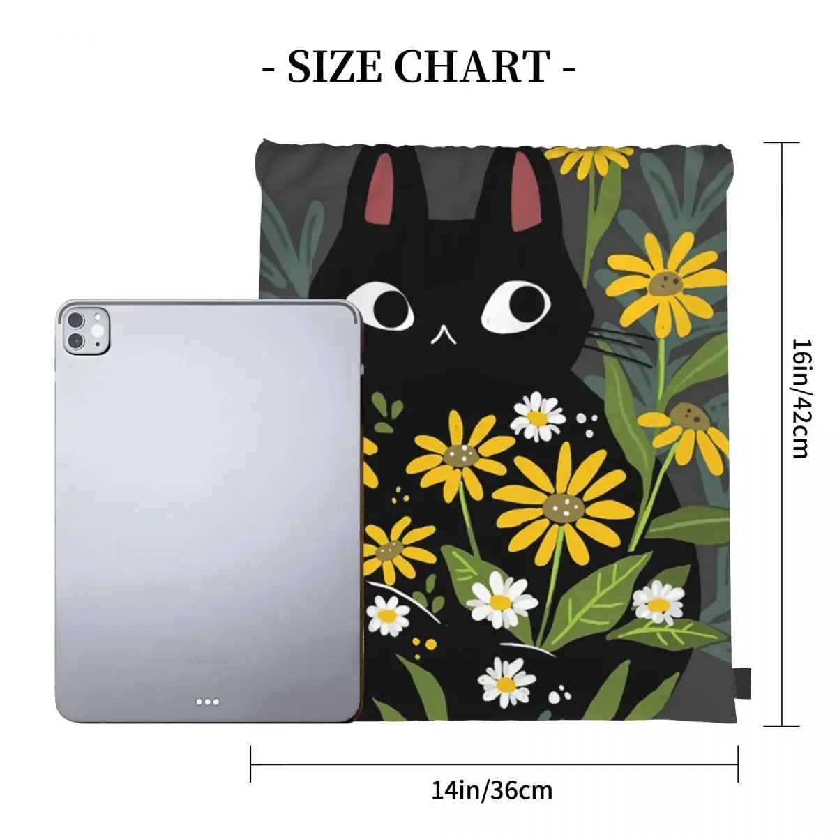 Black Cat With Flowers Backpacks Fashion Portable Drawstring Bags Drawstring Bundle Pocket Sports Bag BookBag Man Woman Students