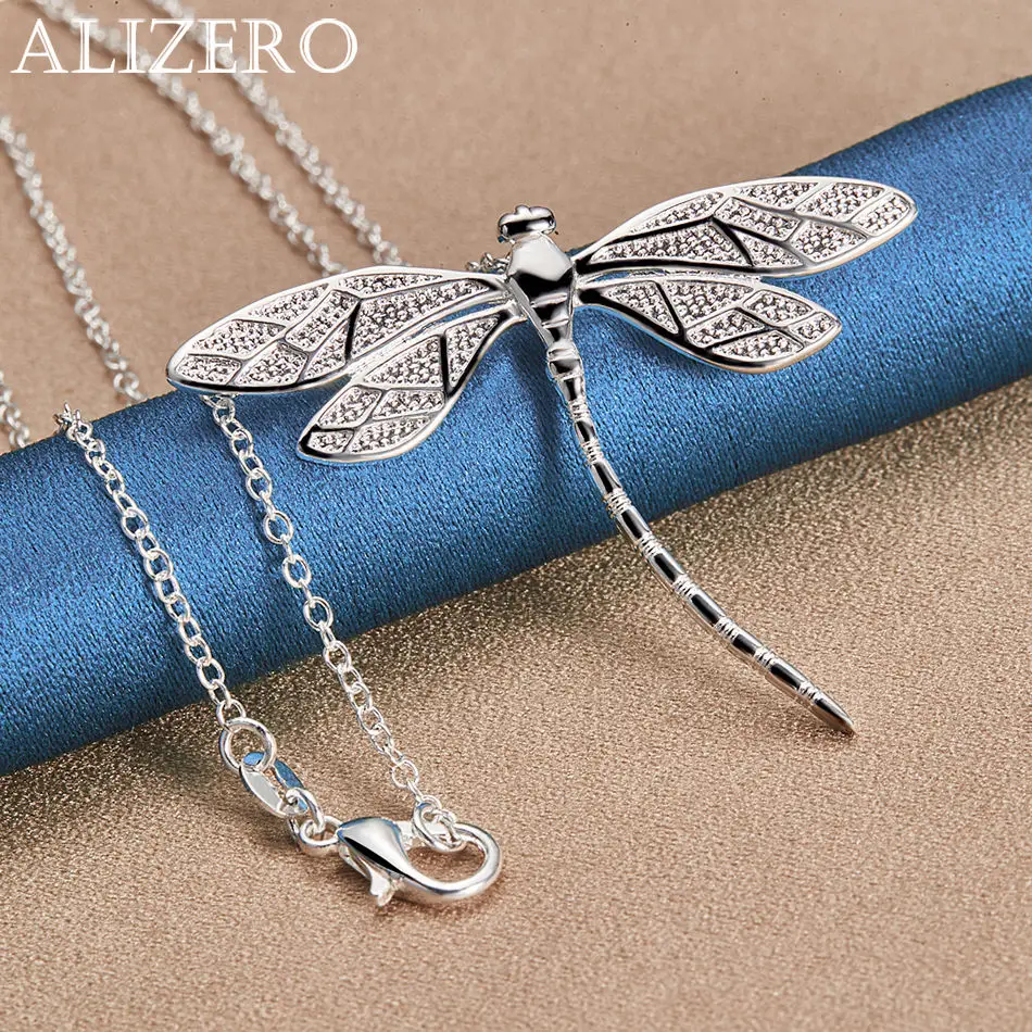 

ALIZERO 925 Sterling Silver Big Dragonfly Pendant Necklace 16-30 inch Chain Wedding Party Fashion Accessories Men Women Jewelry