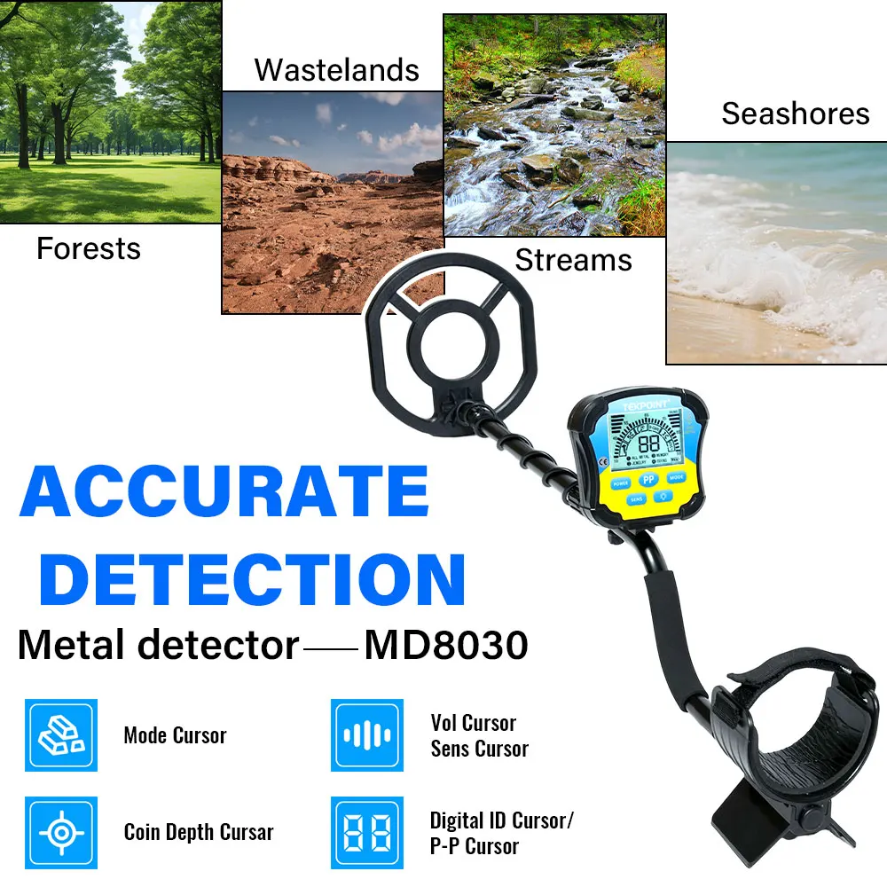 MD-8030 High Sensitivity Metal Detector With 9 Inch Waterproof Search Coil LED Backlight Depth Display For Gold Treasure Finder