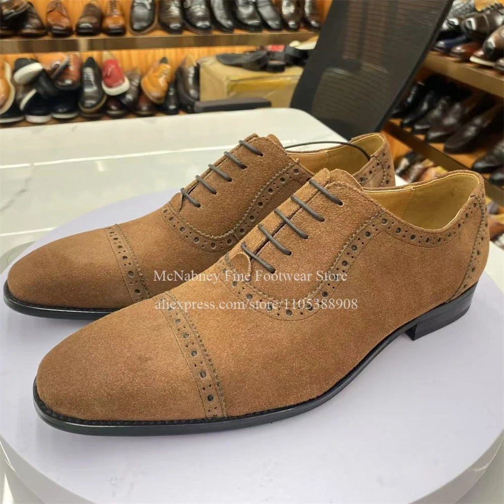 Brown Suede Brogue Lace up Men - đánh giá và giá Oxford Shoes Brogue