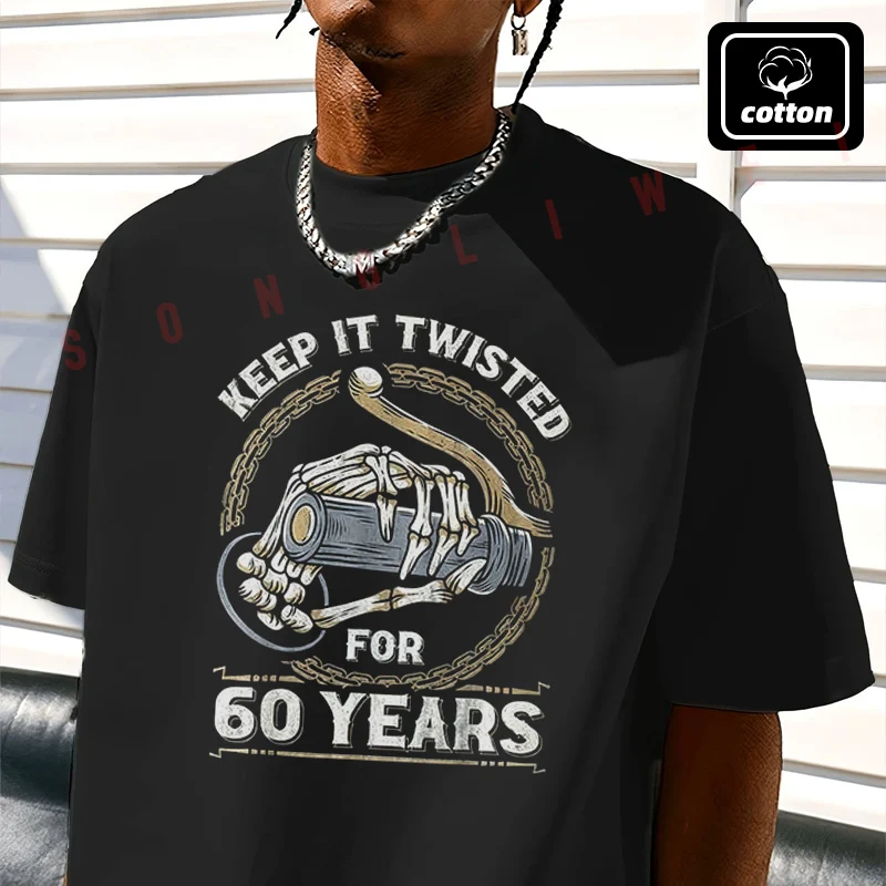 

Keep It Twisted For 60 Years Motorcycle 60Th Birthday Biker Men's T Shirt Casual Mens Cotton Round Neck Short Sleeved T-shirt