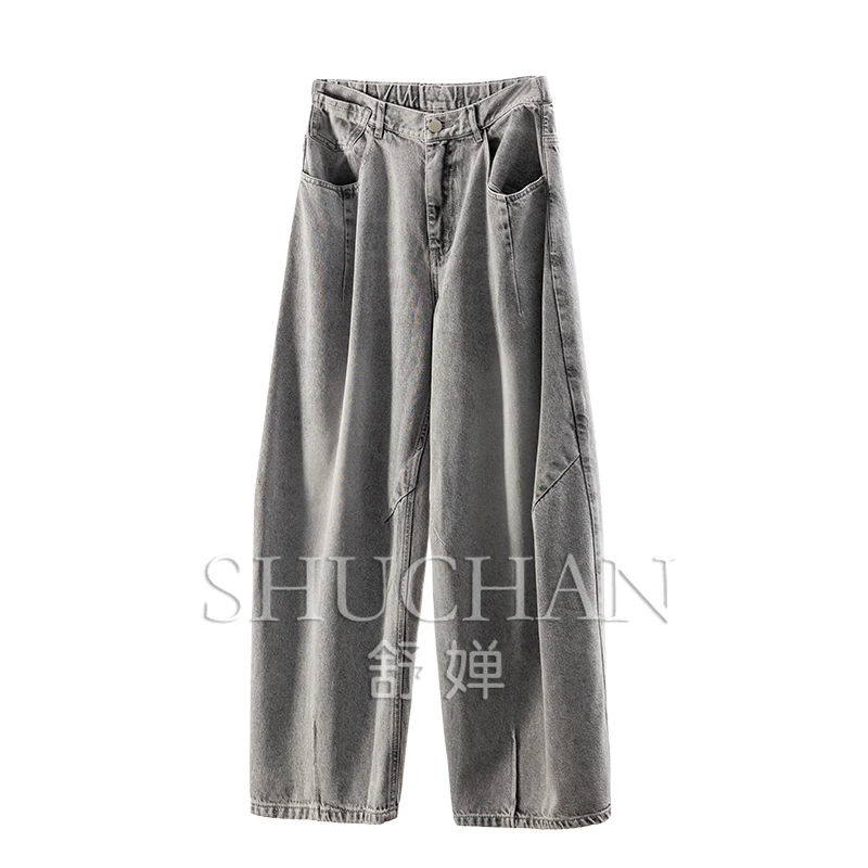 

Cotton Lyocell Back Elastic Waist Sickle Banana Jeans Women's 13E3 High Waist Cargo Jeans Women Pantalones De Mujer