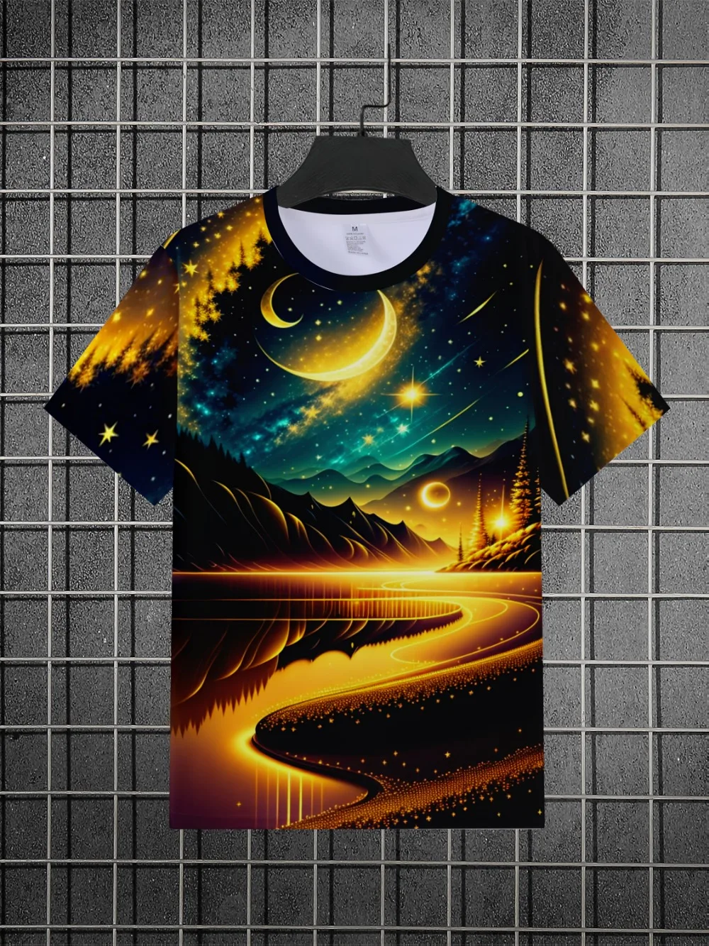 Cosmic Star Sky Landscape 3DPrint T‑Shirt Glowing Moon River Mountain Graphic Tee Dreamy Nature Art Casual Short Sleeve Tops Men
