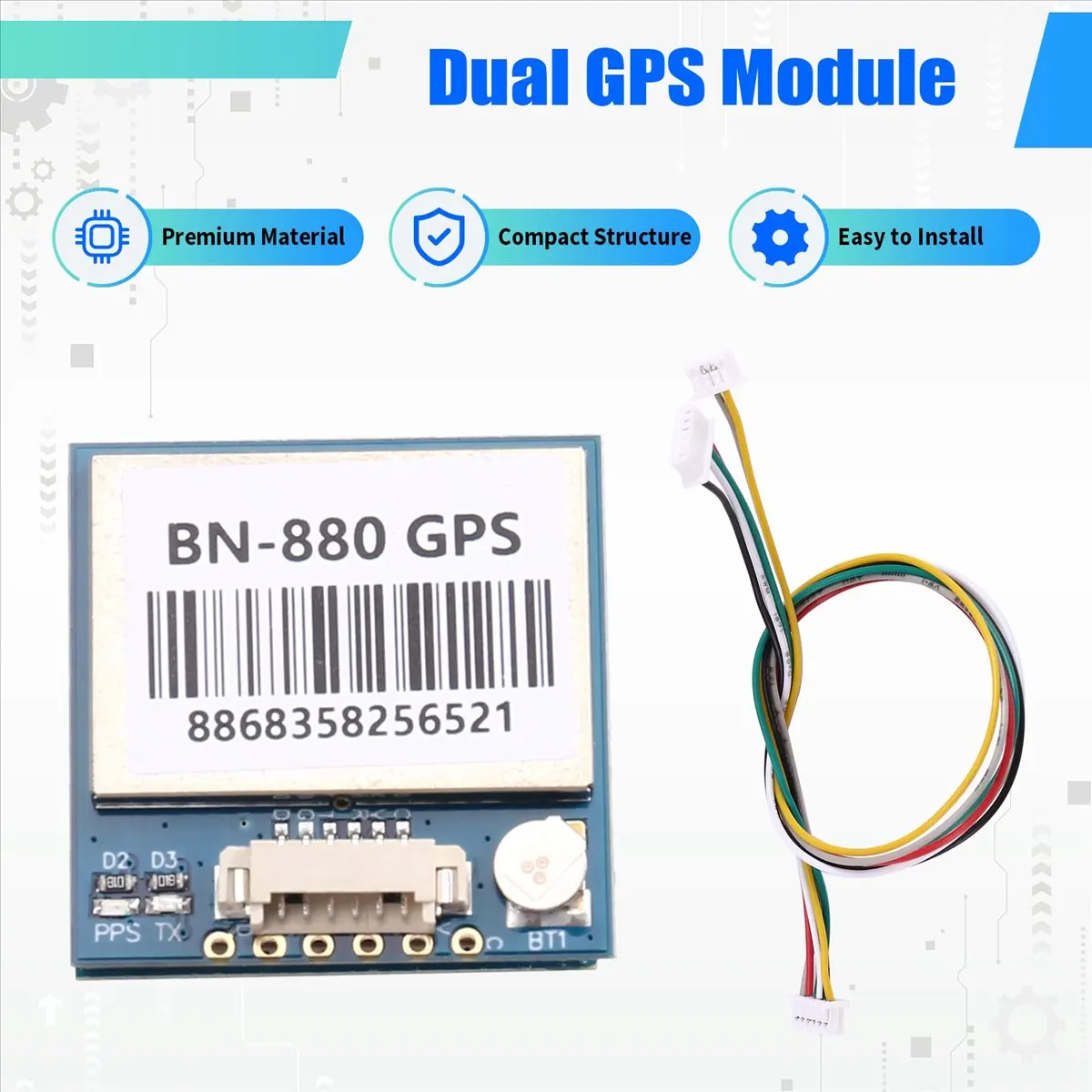 a91p-bn-880-gnss-デュアル-gps-モジュール、qmc5883l-コンパス付き、amp26-pix-hawk-フライト-コントローラー用