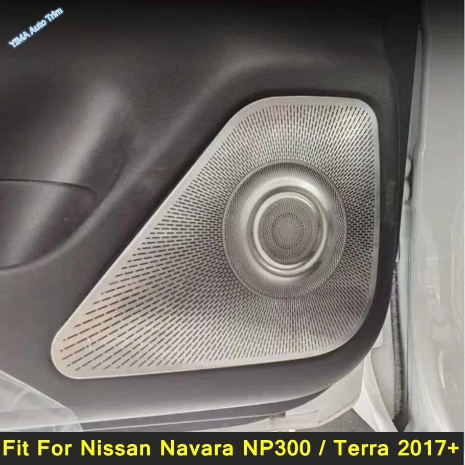 Door Stereo Speaker Audio Sound Loudspeaker Decor Cover Trim For Nissan Navara NP300 / Terra 2017 - 2021 Silver Car Accessories