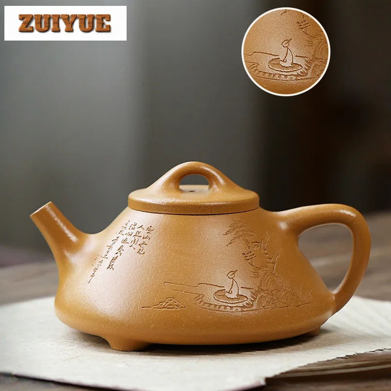 270ML Luxury Yixing Purple Clay Teapots Handmade Stone Scoop Pot Raw Ore Gold Section Mud Kettle Chinese Zisha Tea Set Drinkware