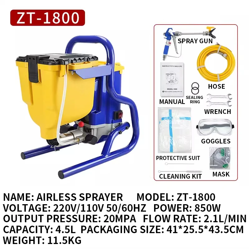 

Модель 1800: Безвоздушный распылитель латексной краски высокого давления 20 МПа, 4.5 л, электрический краскопульт 850 Вт, инструмент для распыления