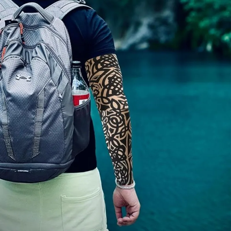 Tattoo Arm Sleeves Unisex UV Sun Protective Printed Cool Cover For Cycling Running Outdoor  Lightweight Sun Shield Accessory