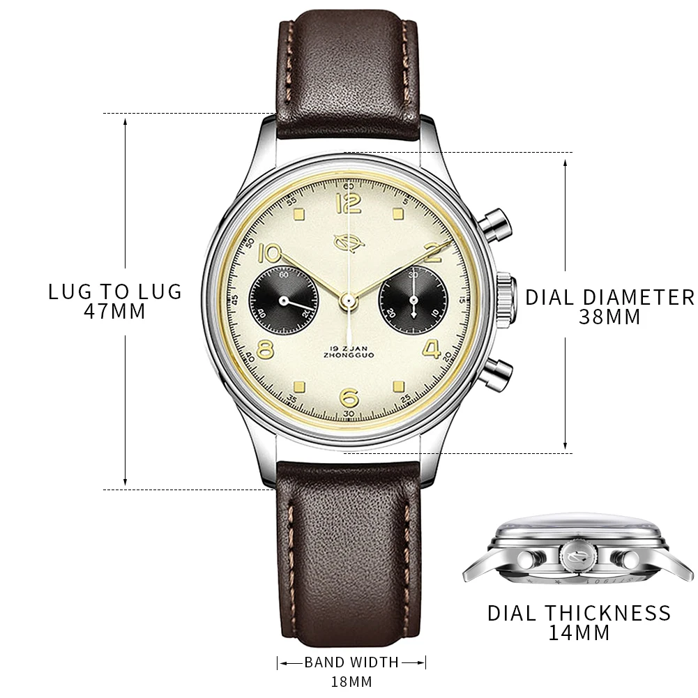 남성용 SEAKOSS 기계식 시계 파일럿 크로노그래프 38mm 오리지널 1963 st1901 무브먼트 핸드 와인딩 사파이어 레트로 남성용 시계