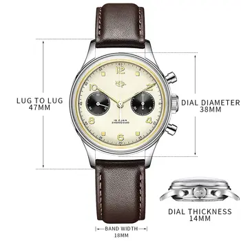 SEAKOSS 男士機械式腕錶飛行員計時碼錶 38mm 原廠 1963 st1901 機芯 手動上鍊 藍寶石錶鏡 復古男士腕錶 8 最佳銷售 38毫米手錶 - №5