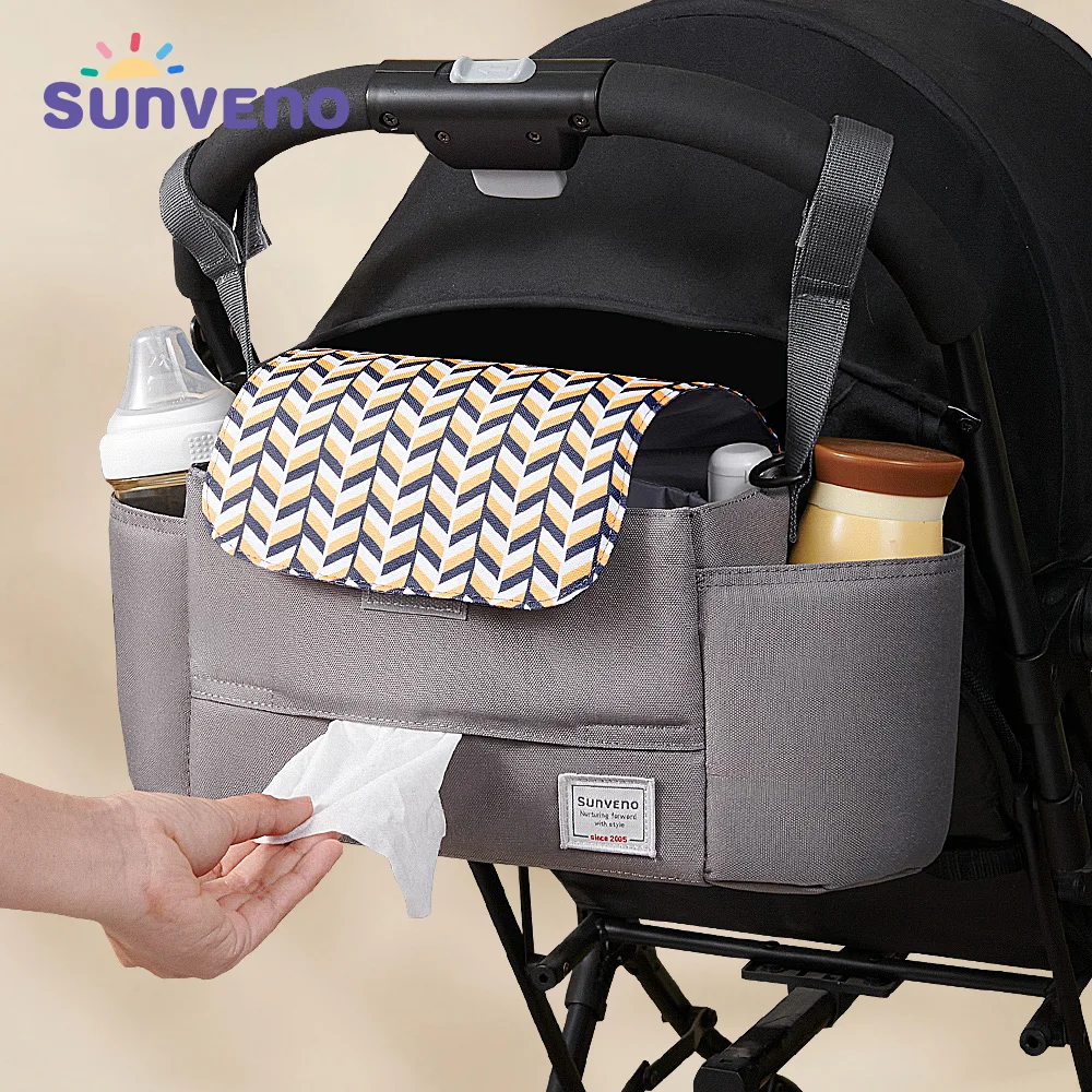 Universal Baby Stroller Organizer Expandable Diaper Bag with Shoulder Strap,Cup Holder,Zipper Pocket Stroller Accessories Travel