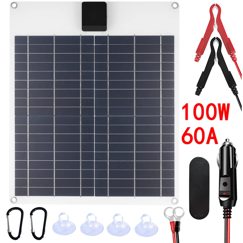 20W-100W 5A-60A Solar Car Battery Charger Kit 5V/12V Fast Charging, high current fast charging Built-in Voltage Regulator