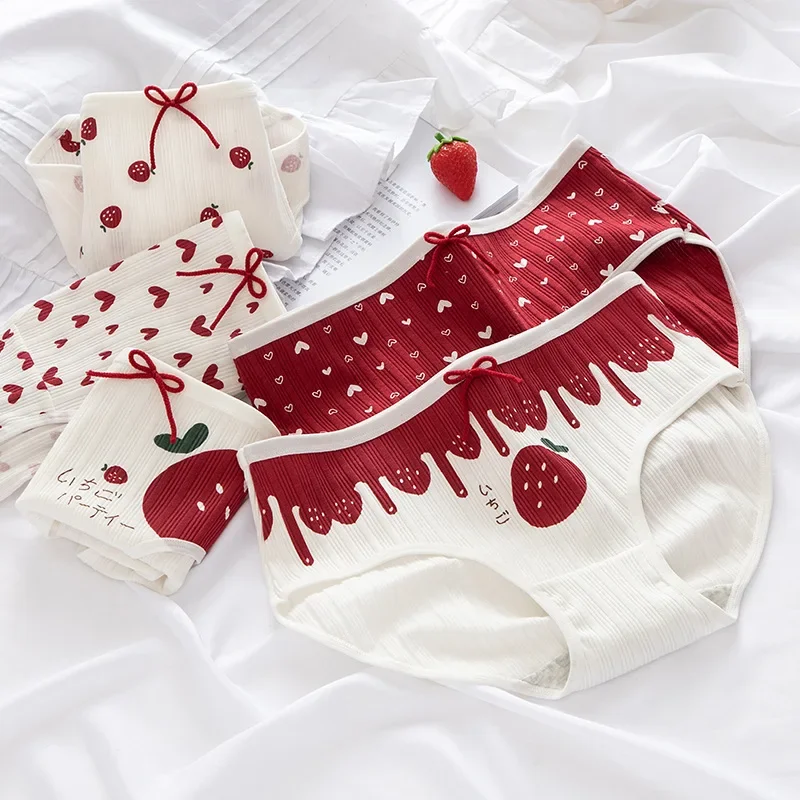 Cartoon Cotton Women\'s Panties Sweet Breathable Underwear Lovely Strawberry Briefs Girls Underpants Skin-Friendly Lingerie