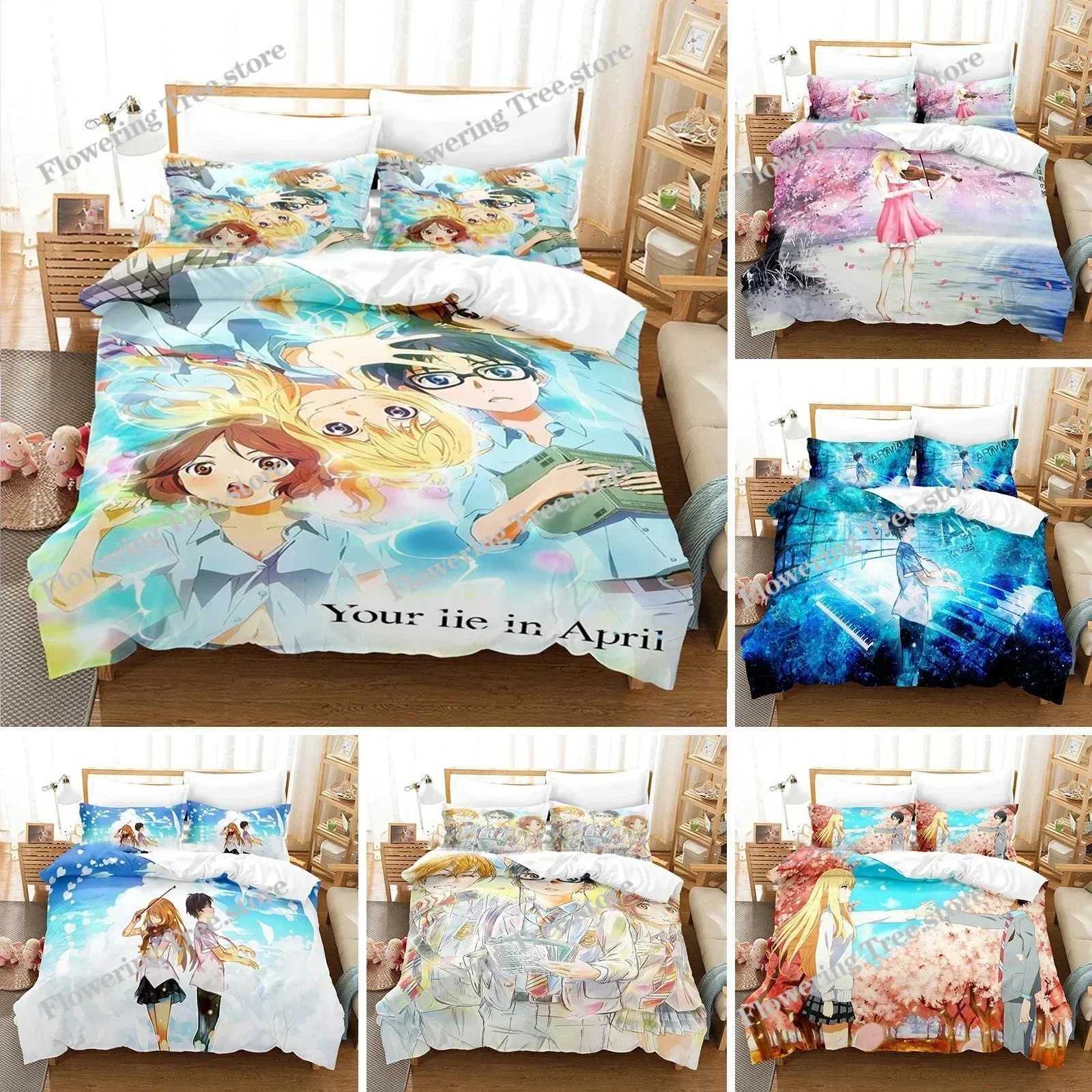 

Anime Your Lie in April Bedding Set Kaori Miyazono Duvet Cover Bedroom Comforter Twin King Size Quilt Cover Home Textile