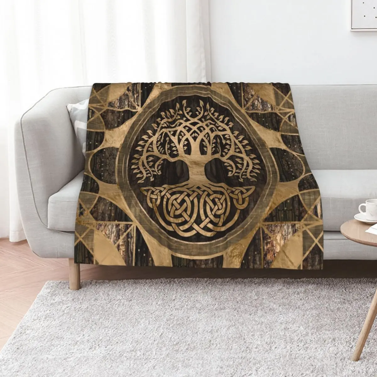 Tree of life -Yggdrasil - Wood Bark and Gold Throw Blanket Bed Sleeping Bag christmas gifts Heavy Fashion Sofas Blankets