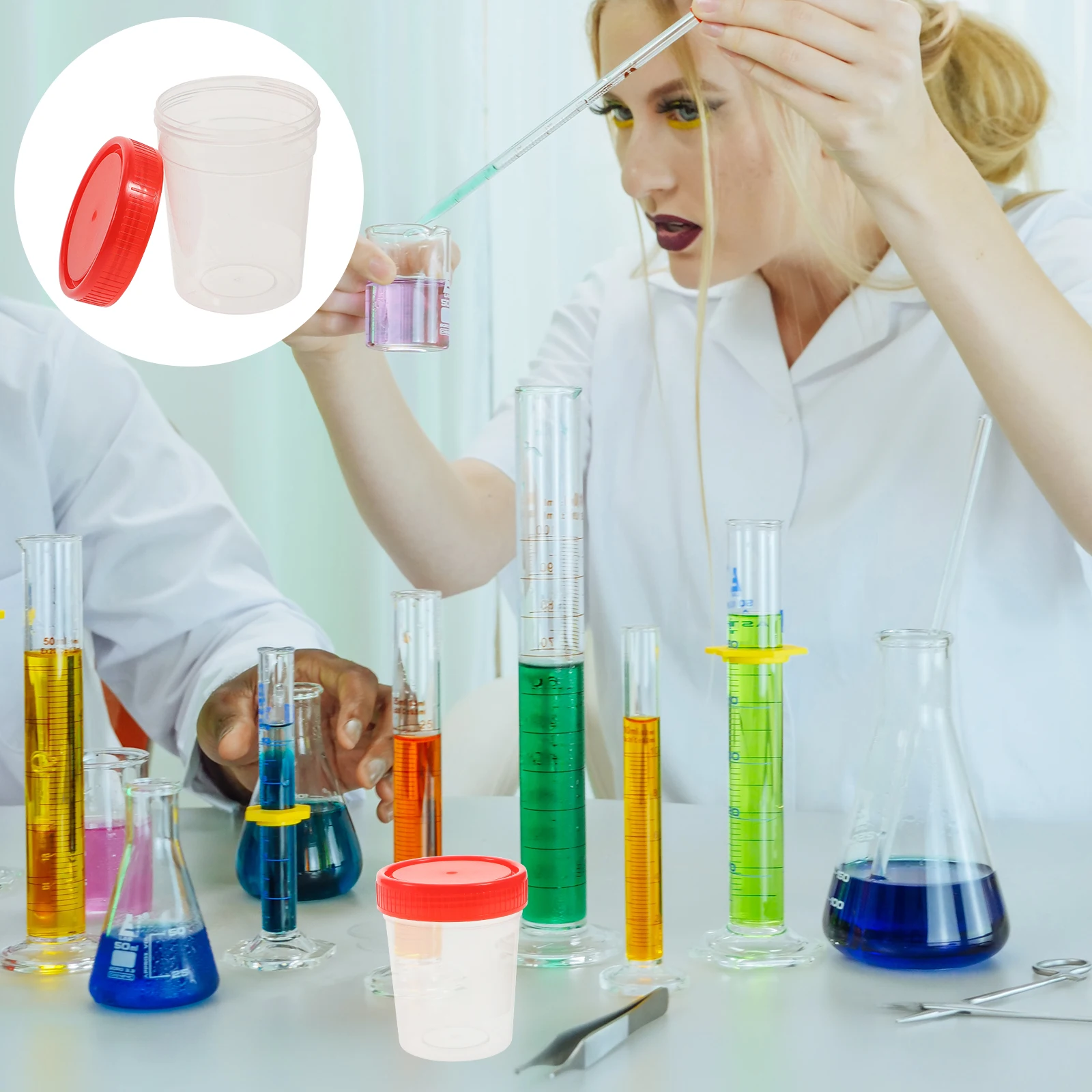 10pcs Urine Cup Specimen Container Clear Plastic Spiral Lid for Lab Test Sample Collection Liquid Container Hospital #6